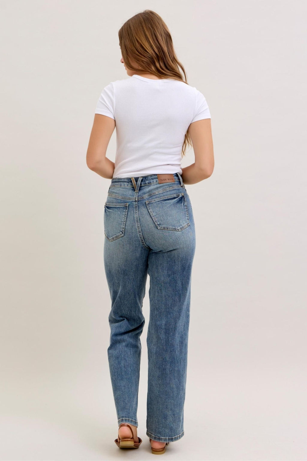 Judy Blue Women's Vintage Wash High Waist Tummy Control Straight Leg Jeans, Inseam 32"