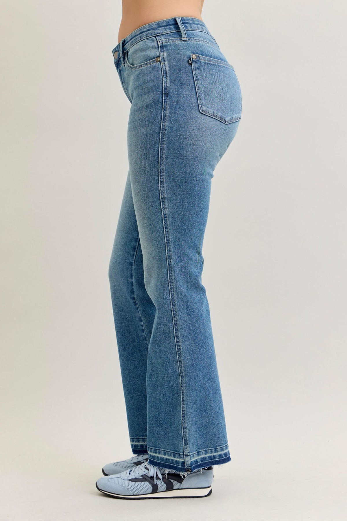 Judy Blue Mid Rise Slim Bootcut Tummy Control Jeans with Release Hem Stretch Denim, Inseam 32"