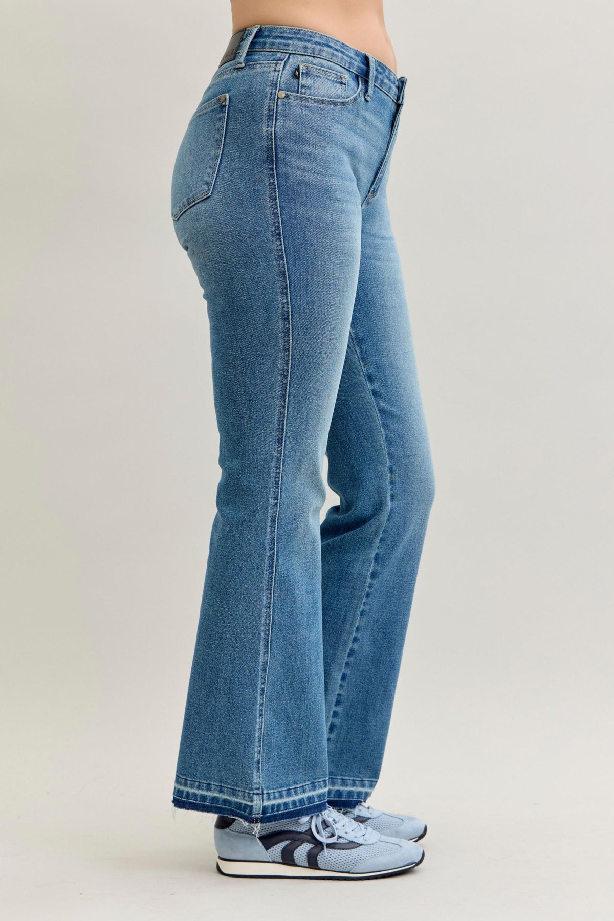 Judy Blue Mid Rise Slim Bootcut Tummy Control Jeans with Release Hem Stretch Denim, Inseam 32"