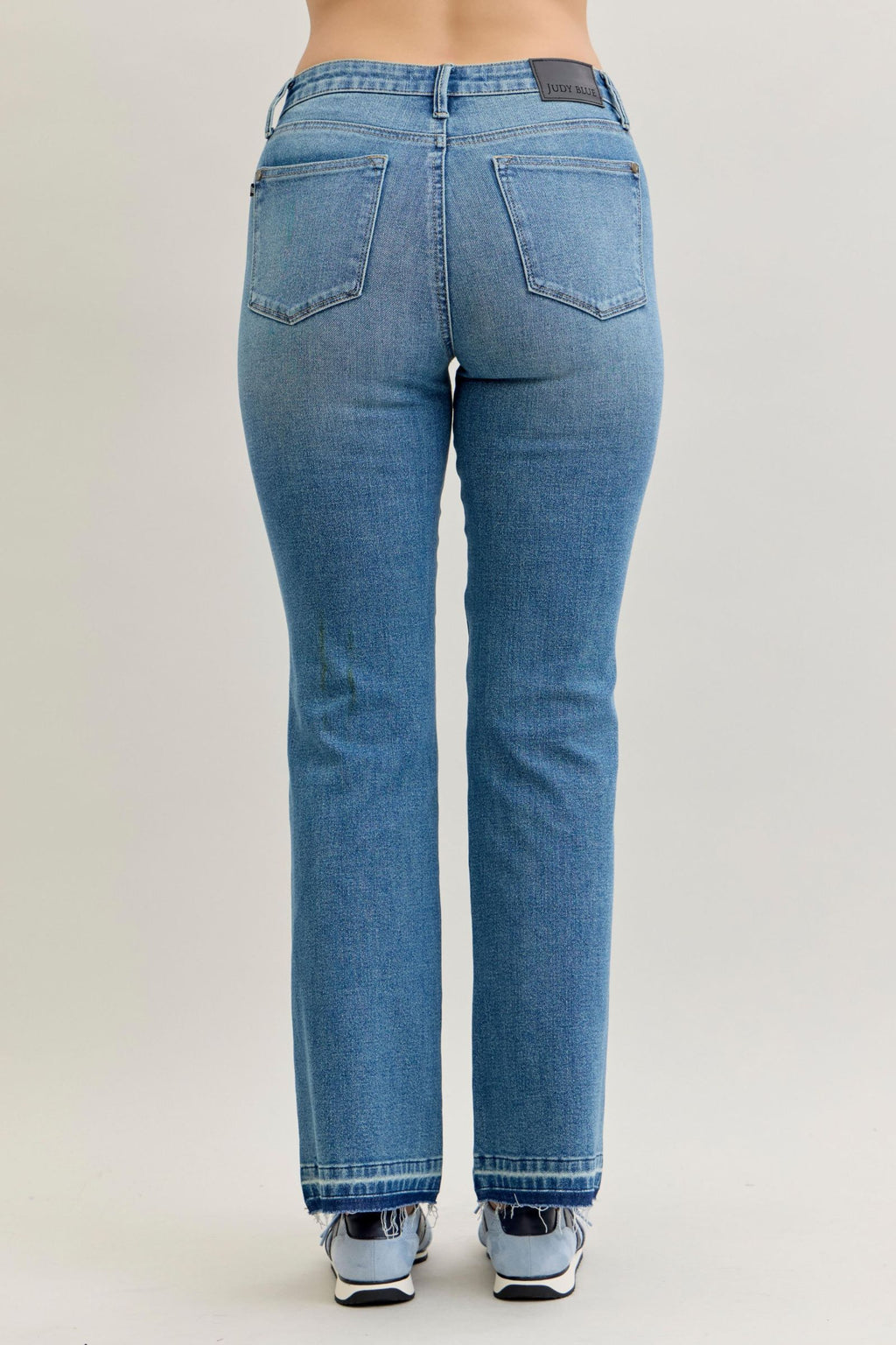Judy Blue Mid Rise Slim Bootcut Tummy Control Jeans with Release Hem Stretch Denim, Inseam 32"