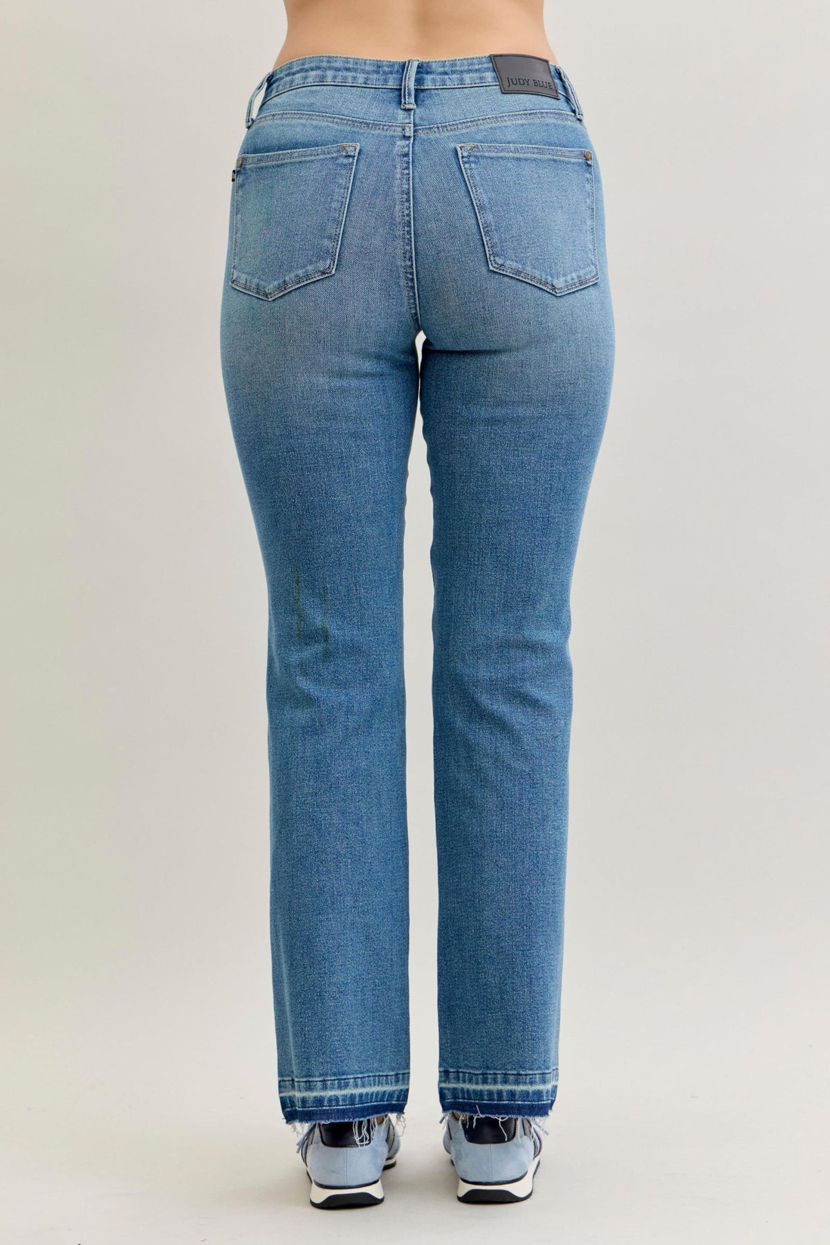 Judy Blue Mid Rise Slim Bootcut Tummy Control Jeans with Release Hem Stretch Denim, Inseam 32"