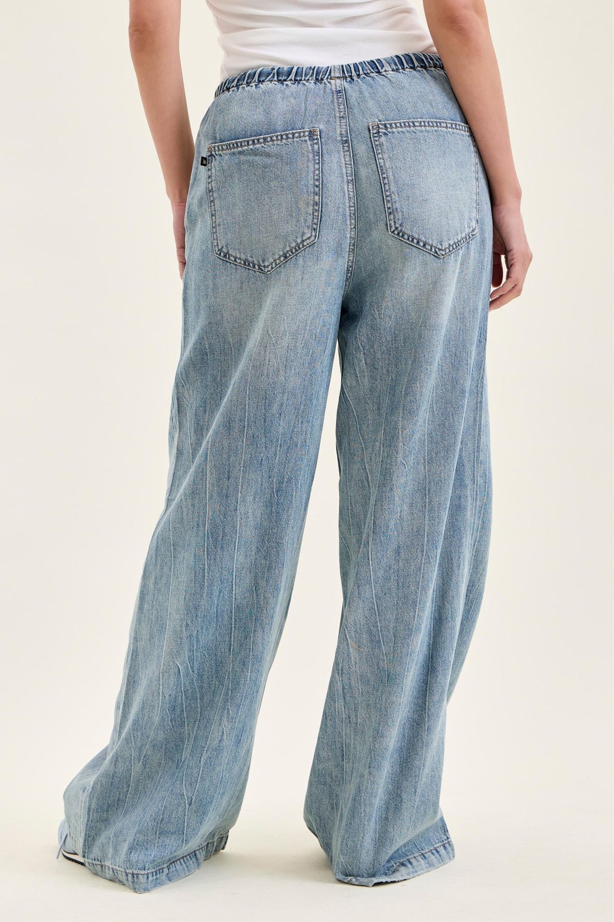 Judy Blue High Waist Palazzo Featherweight Light Wash Jeans with Drawcord - Inseam 30