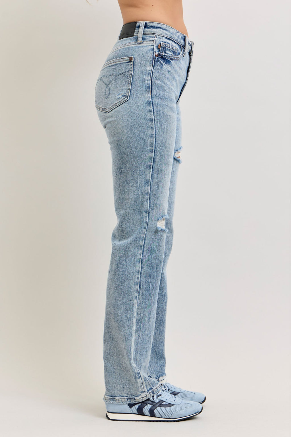 Judy Blue High Waist Light Wash Rigid Magic Slim Straight Jeans, Inseam 32"