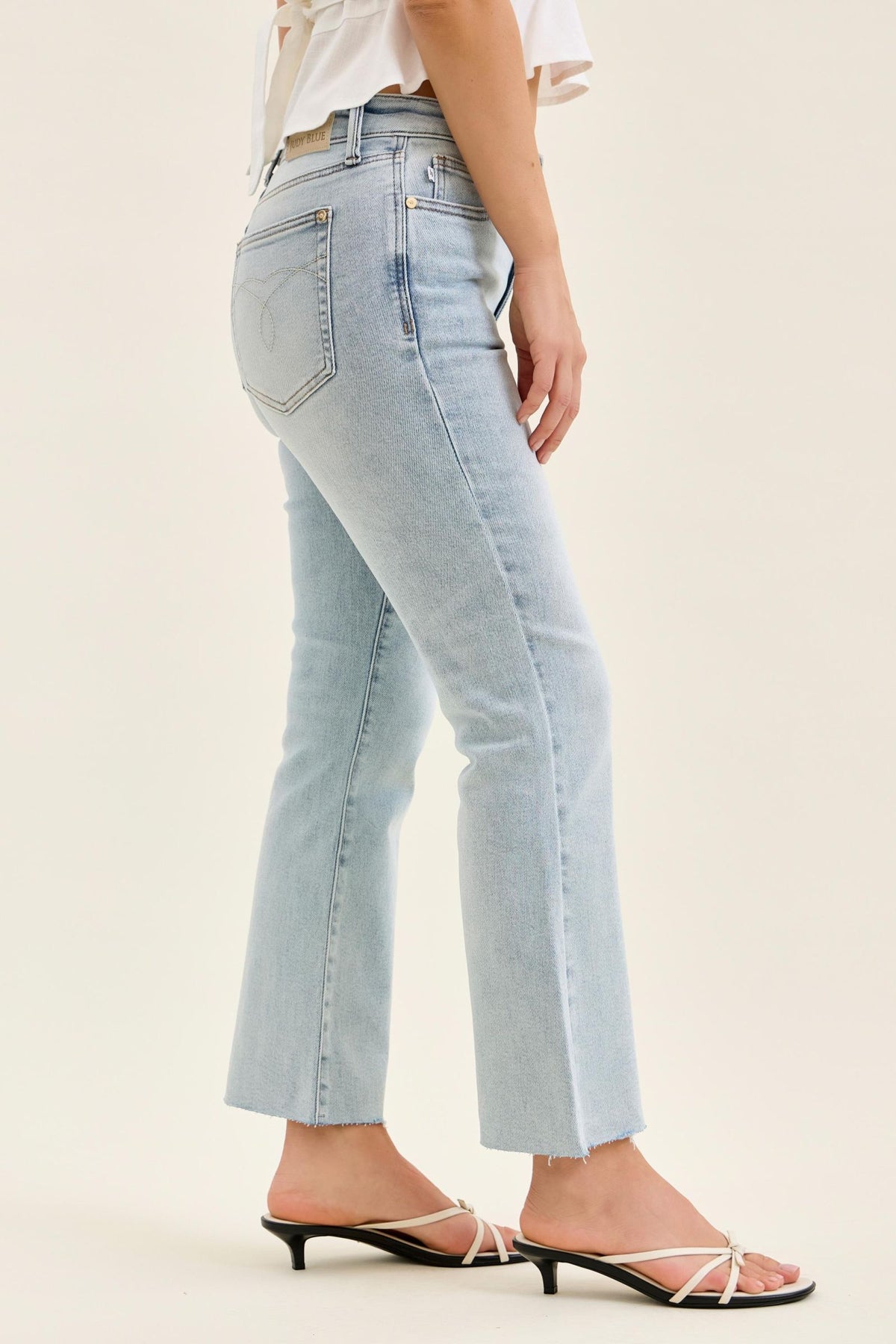 Judy Blue Mid Rise Light Wash Kick Flare, Inseam 27"