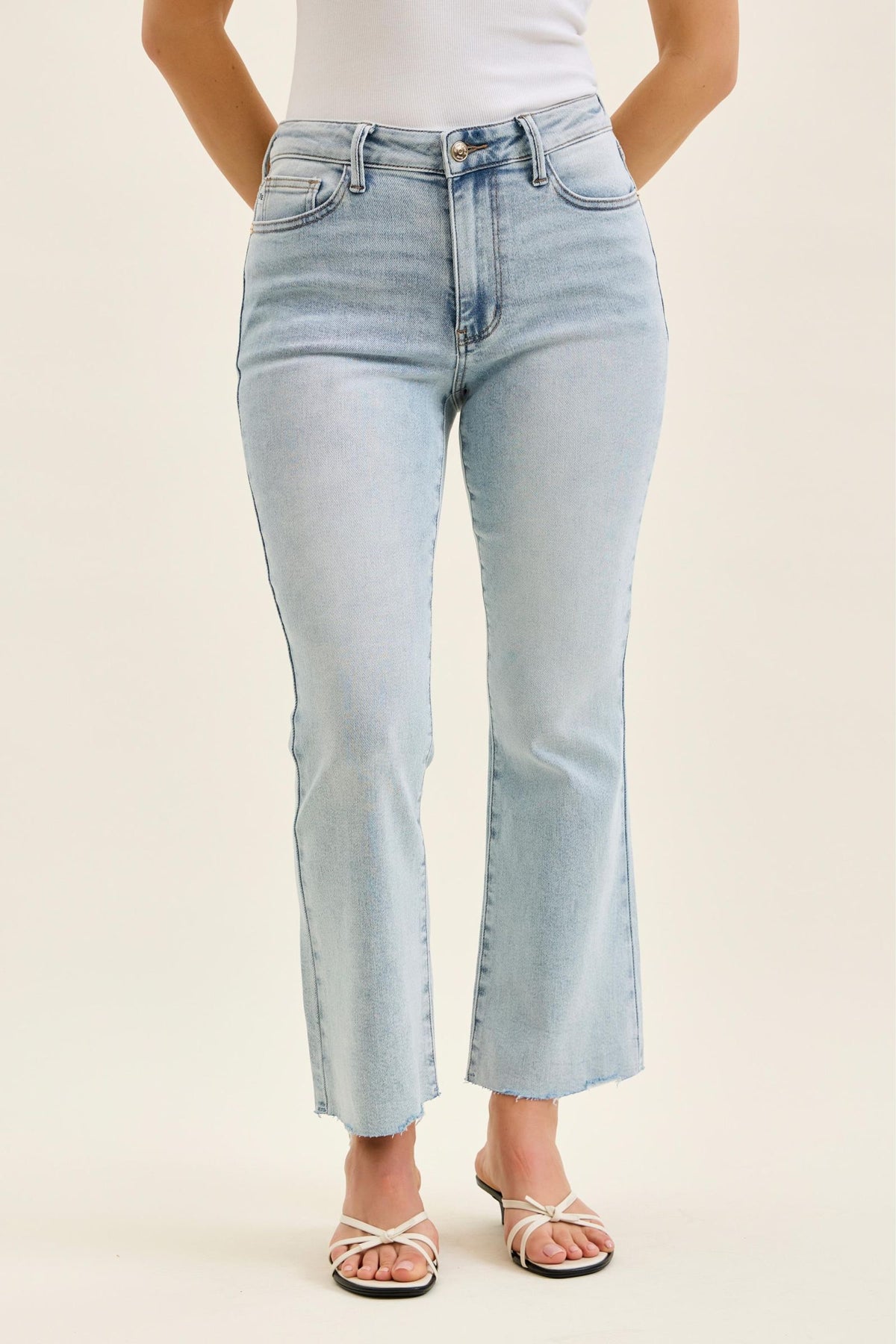 Judy Blue Mid Rise Light Wash Kick Flare, Inseam 27"