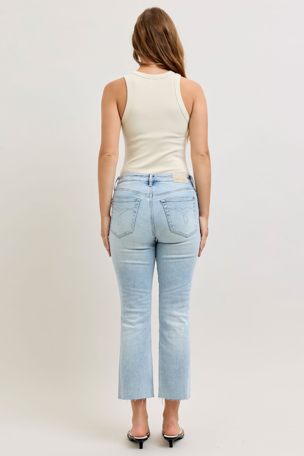 Judy Blue Mid Rise Light Wash Kick Flare, Inseam 27"