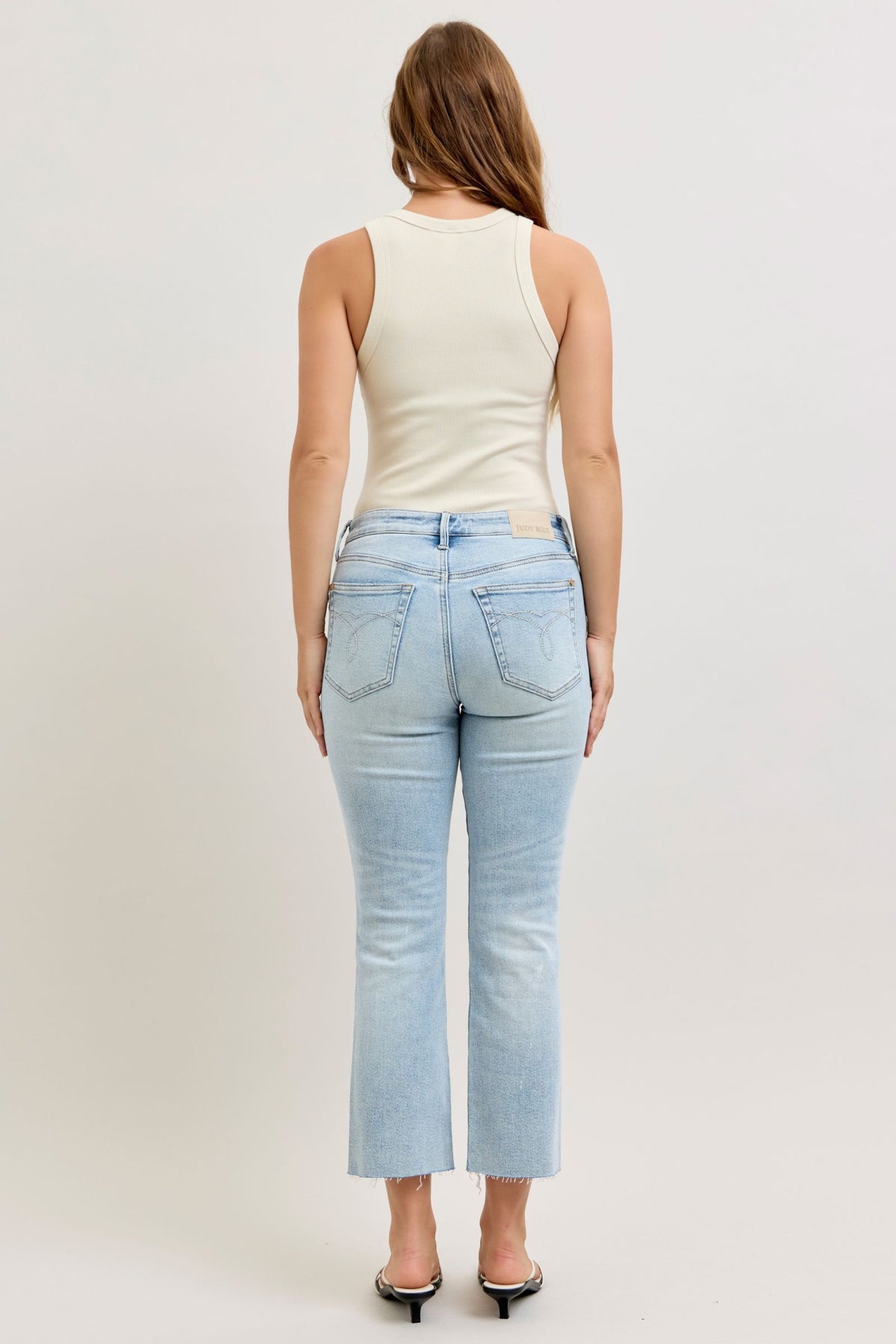 Judy Blue Mid Rise Light Wash Kick Flare, Inseam 27"