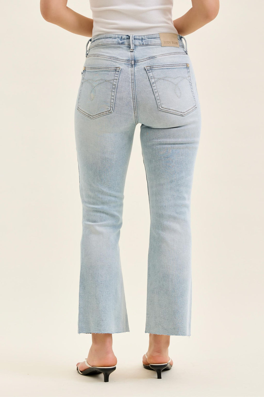 Judy Blue Mid Rise Light Wash Kick Flare, Inseam 27"