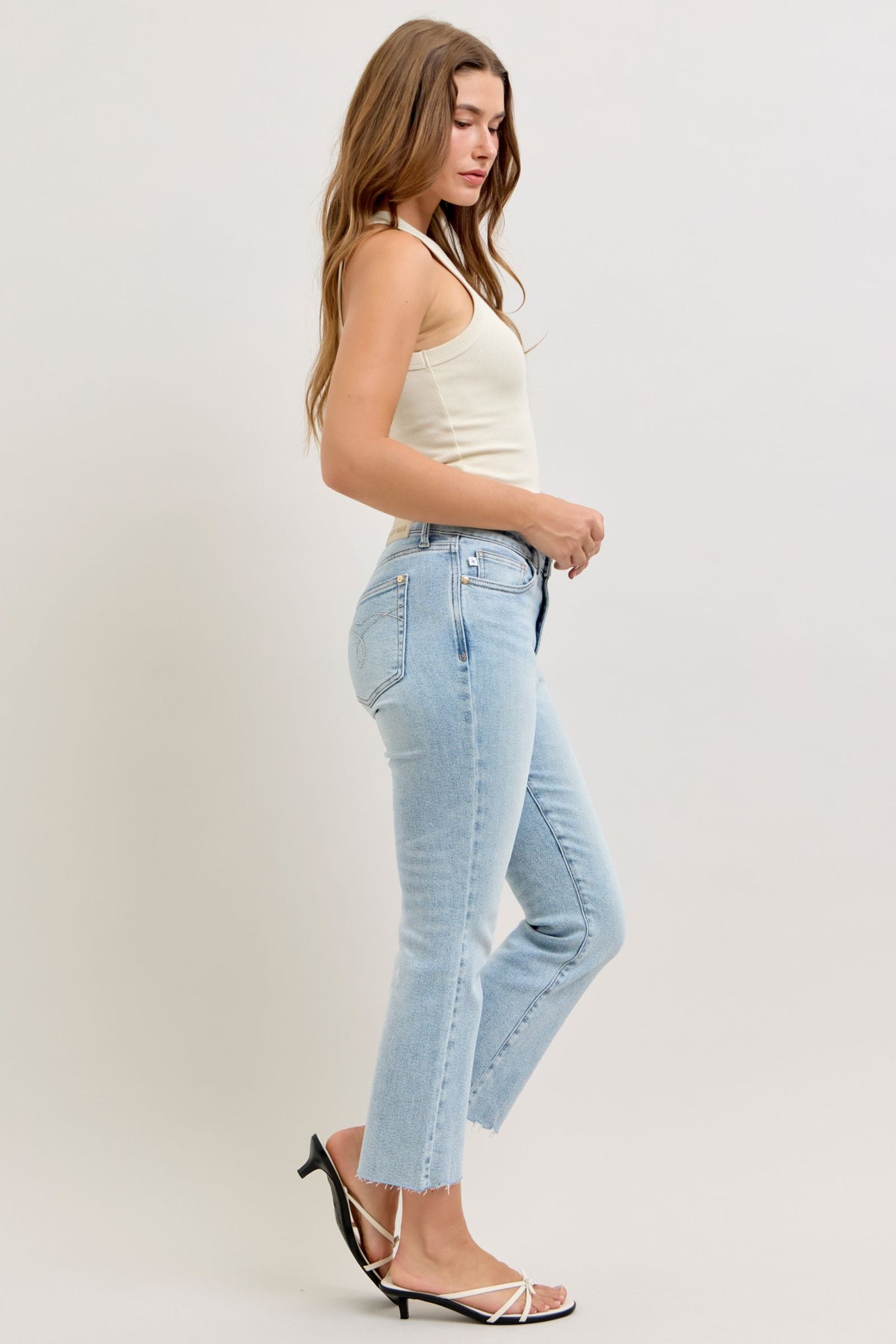 Judy Blue Mid Rise Light Wash Kick Flare, Inseam 27"