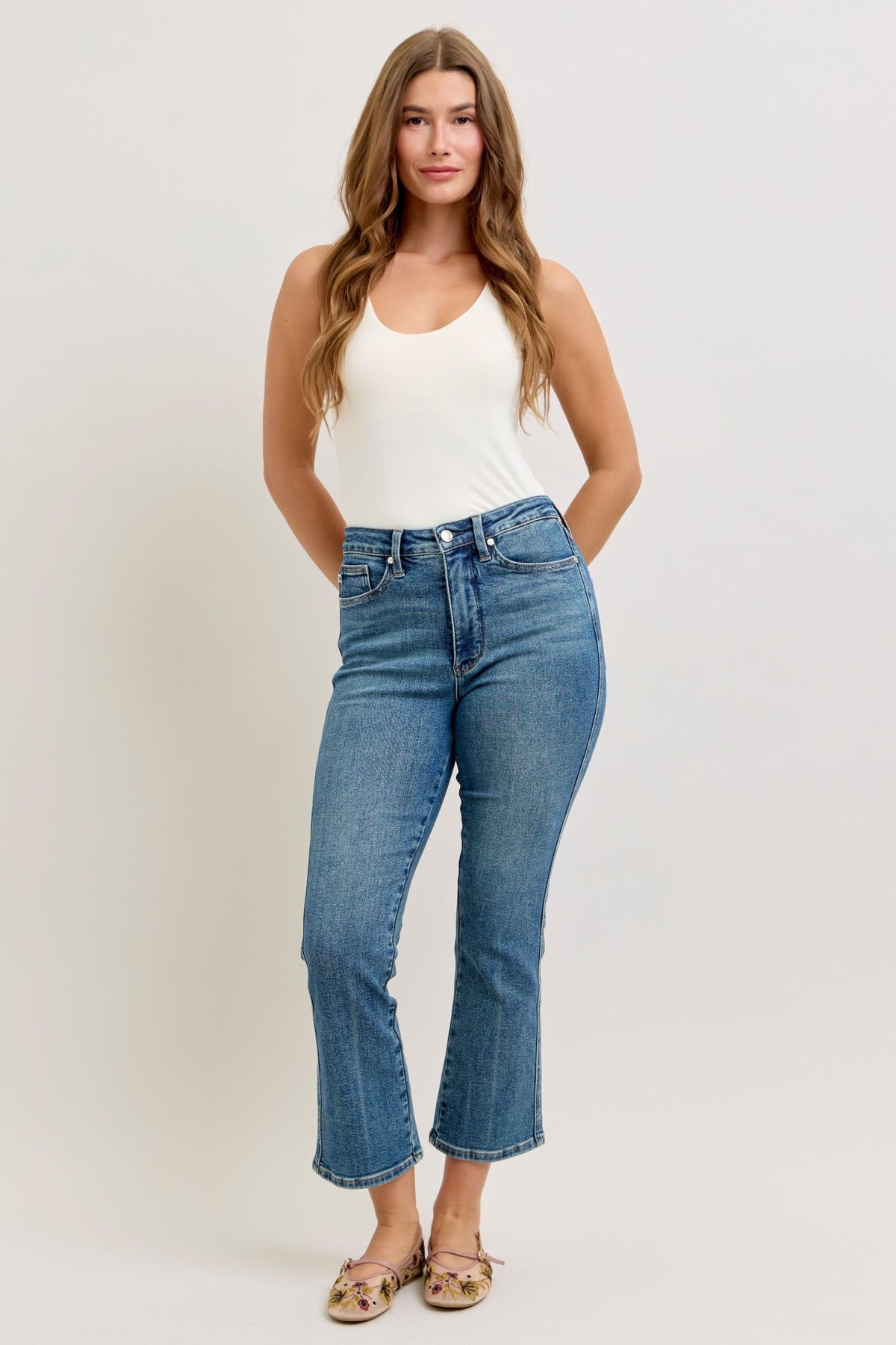 Judy Blue High Vintage Medium Wash Kick Flare, Inseam 27"