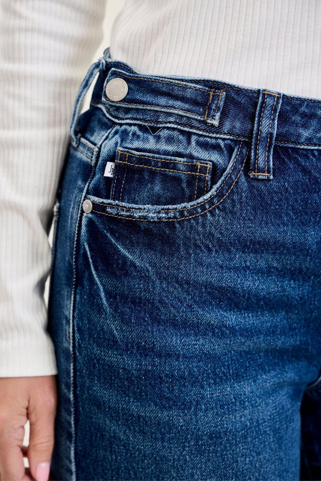 Judy Blue High Waist Rigid Magic Column Straight Destructed with Adjustable Waistband Tabs, Inseam 33"