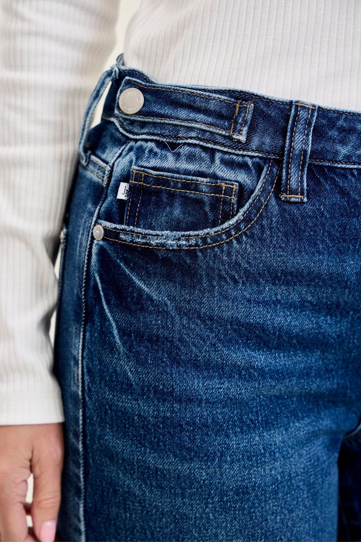 Judy Blue High Waist Rigid Magic Column Straight Destructed with Adjustable Waistband Tabs, Inseam 33"