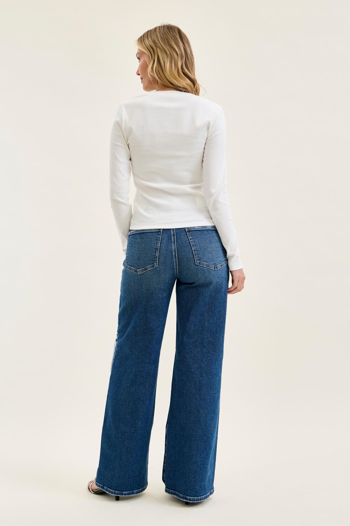 Judy Blue High Waist Rigid Magic Column Straight Destructed with Adjustable Waistband Tabs, Inseam 33"