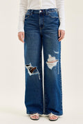 Judy Blue High Waist Rigid Magic Column Straight Destructed with Adjustable Waistband Tabs, Inseam 33"