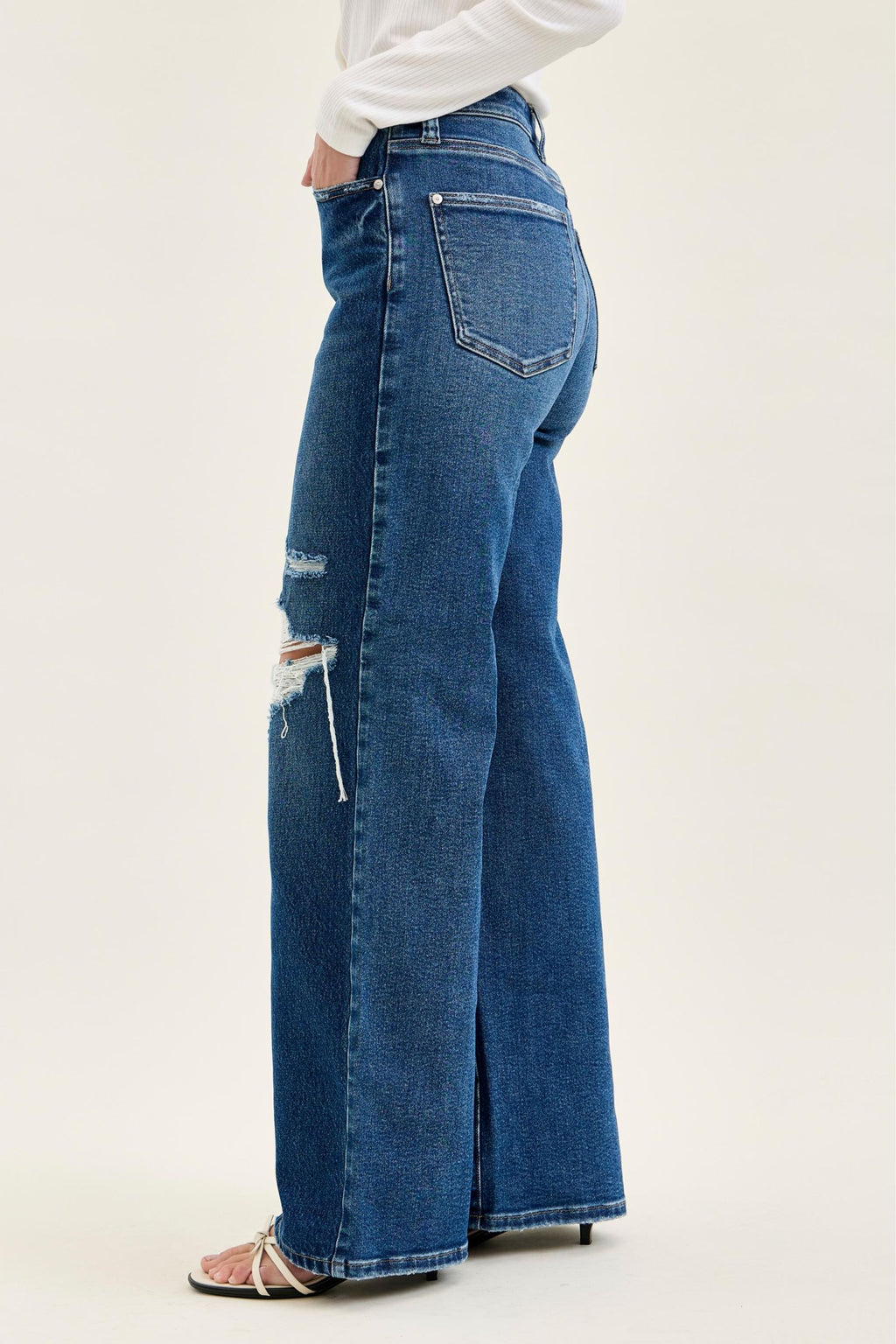 Judy Blue High Waist Rigid Magic Column Straight Destructed with Adjustable Waistband Tabs, Inseam 33"