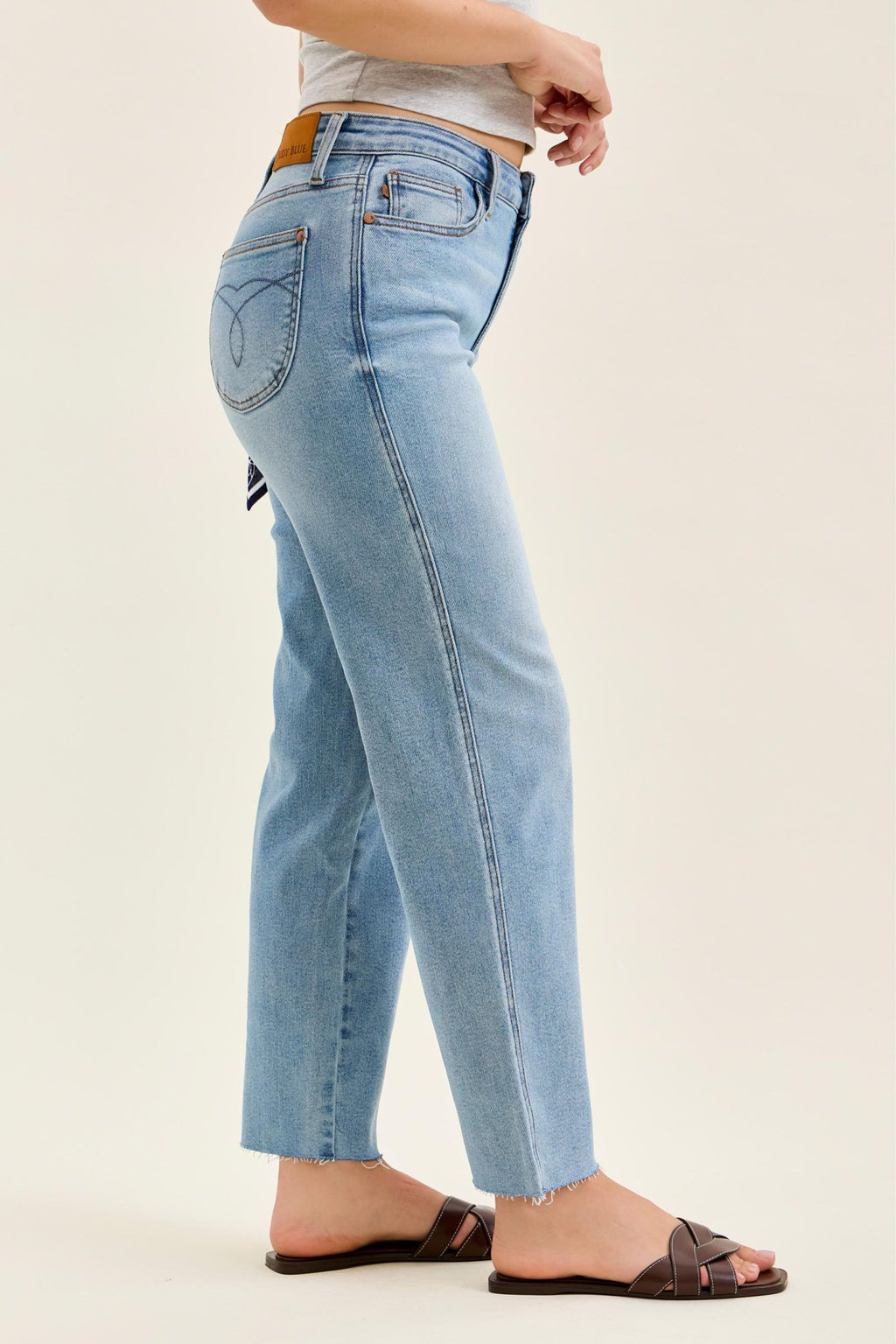 Judy Blue Mid Rise Light Wash Ankle Straight with Bandana, Inseam 28"
