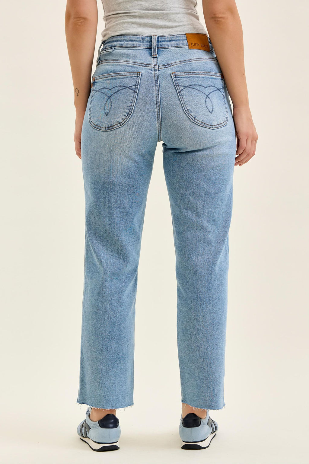 Judy Blue Mid Rise Light Wash Ankle Straight with Bandana, Inseam 28"