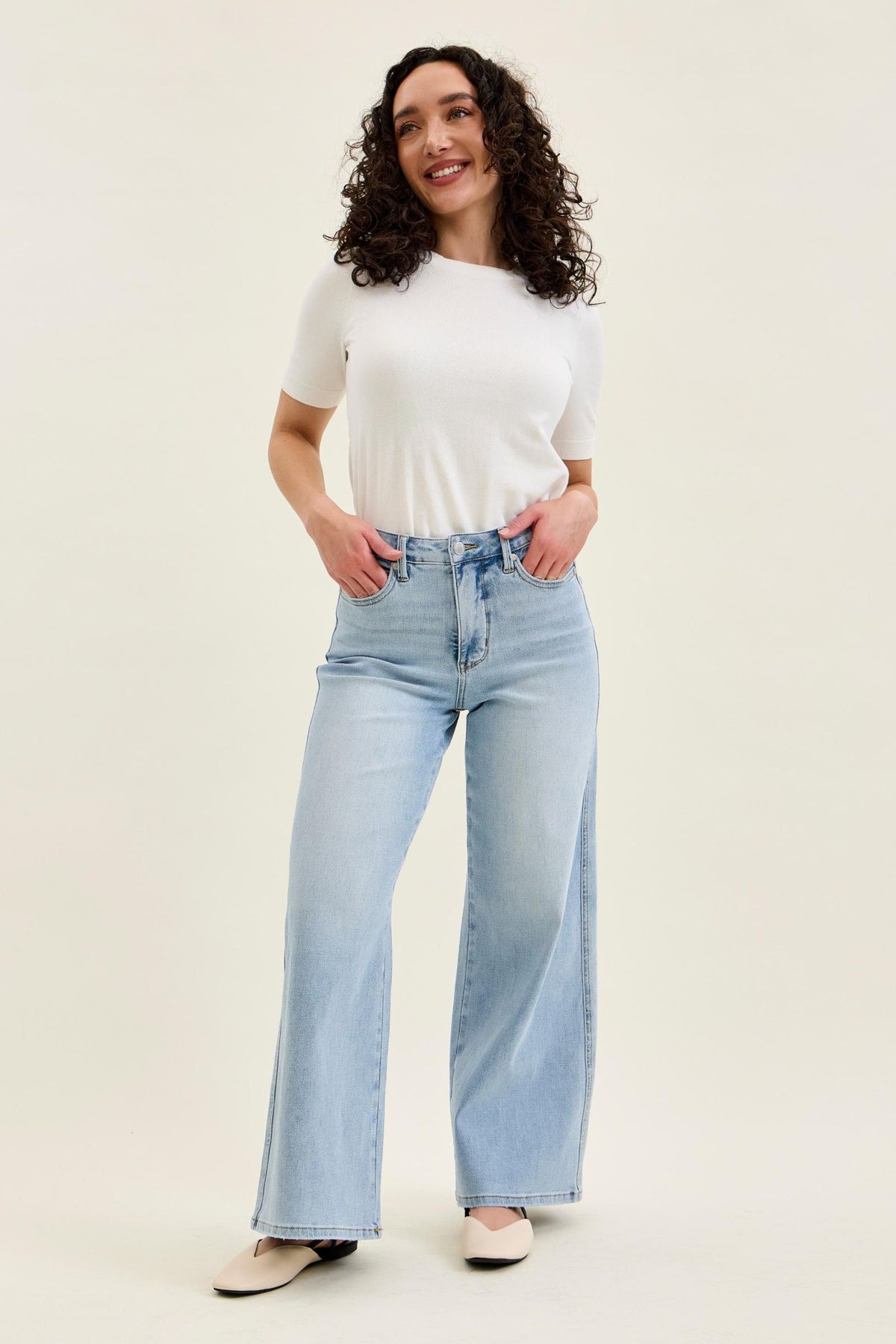 Judy Blue High Waist Tummy Control Light Wash Retro Wide - Petite 30"