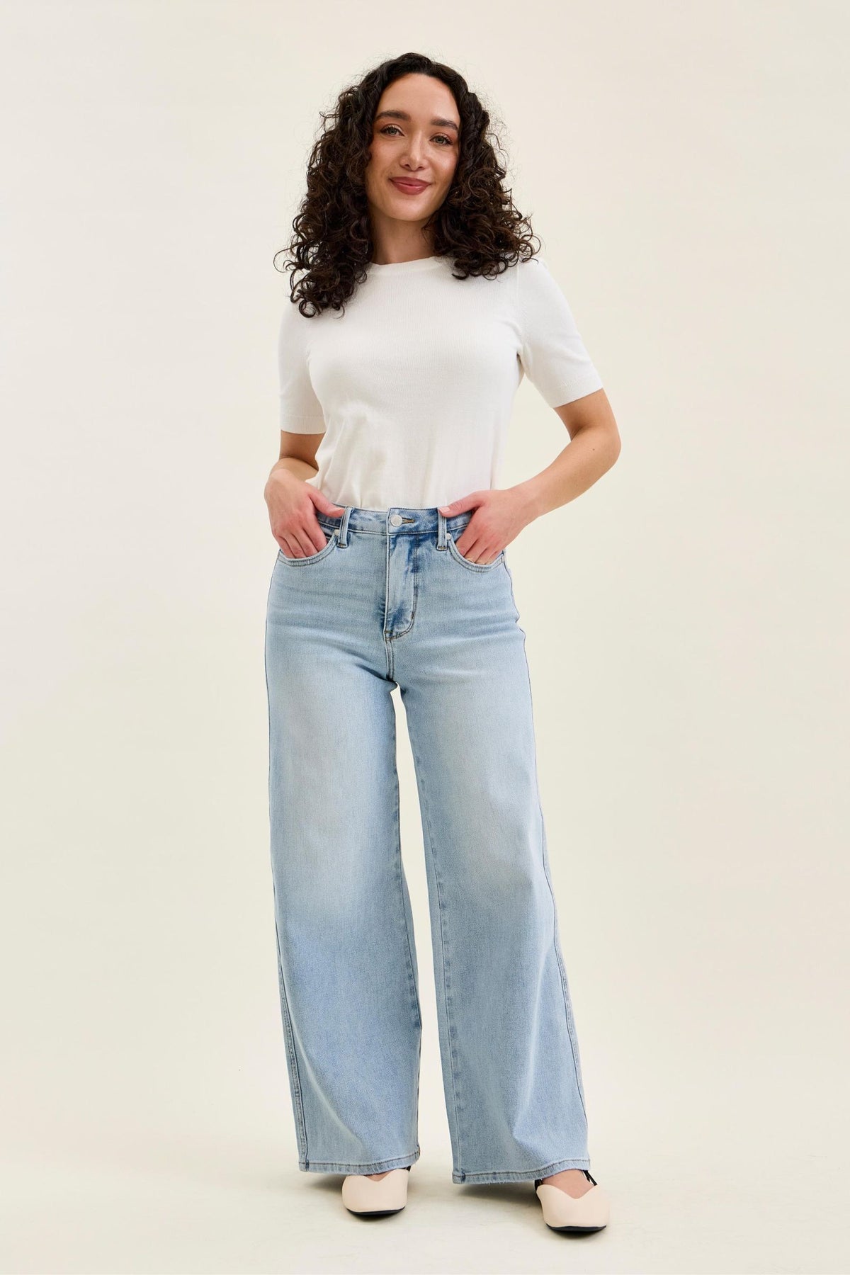 Judy Blue High Waist Tummy Control Light Wash Retro Wide - Petite 30"