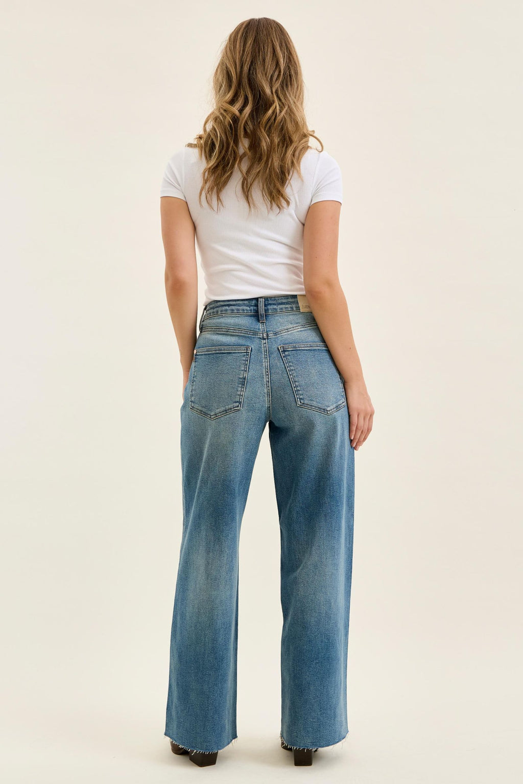 Judy Blue High Waist Vintage Indigo Wilhelmina Baggy Jeans – Rigid Magic Denim, Raw Hem, Relaxed Wide Leg Fit