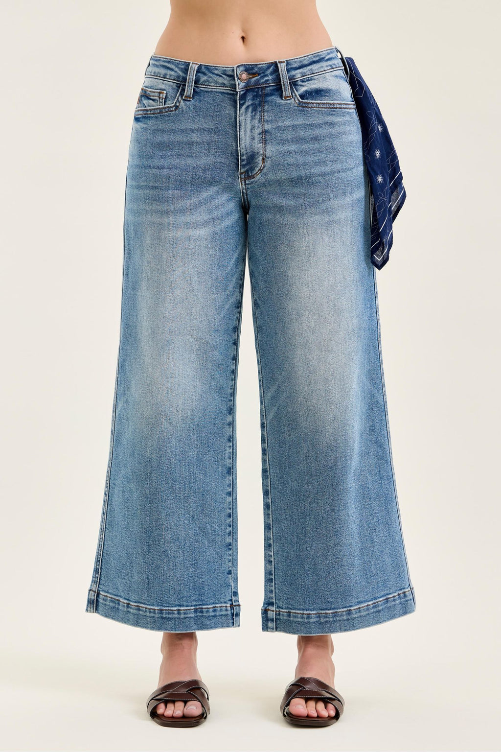 Judy Blue Mid Rise Vintage Indigo Ankle Wide with Back Darts and Bandana Loop, Inseam 28"