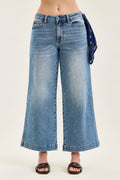 Judy Blue Mid Rise Vintage Indigo Ankle Wide with Back Darts and Bandana Loop, Inseam 28"