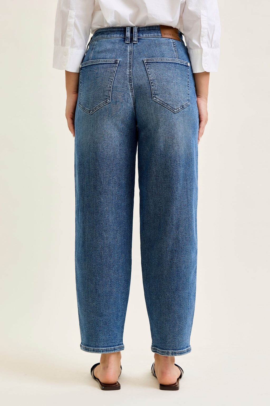 Judy Blue High Waist Rigid Magic Barrel Leg Jeans with Front Dart Detailing, Inseam 28"