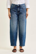 Judy Blue High Waist Rigid Magic Barrel Leg Jeans with Front Dart Detailing, Inseam 28"