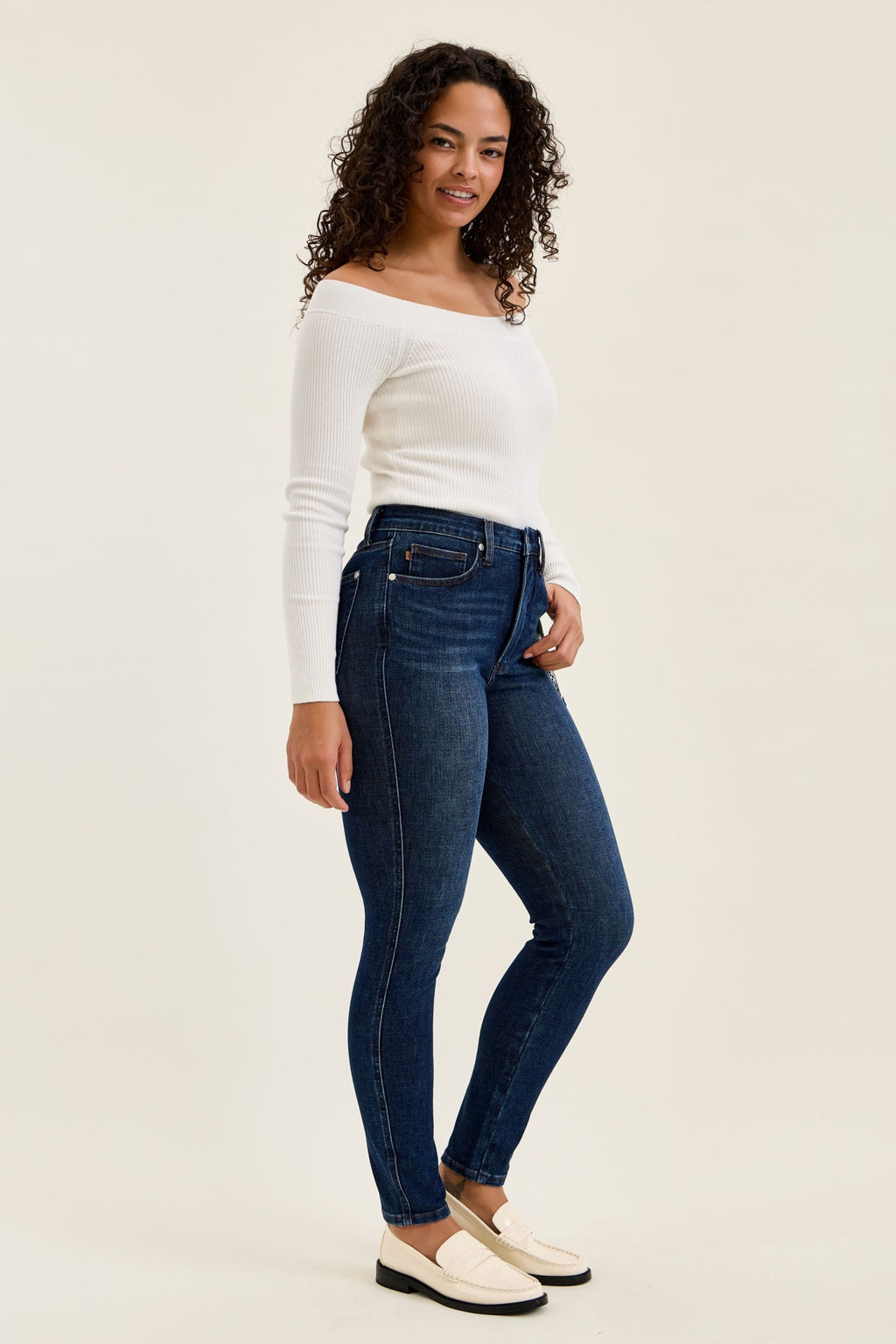 Judy Blue High Waist Tummy Control Sienna Skinny Jeans with Bandana Loop in Rustic Indigo Wash