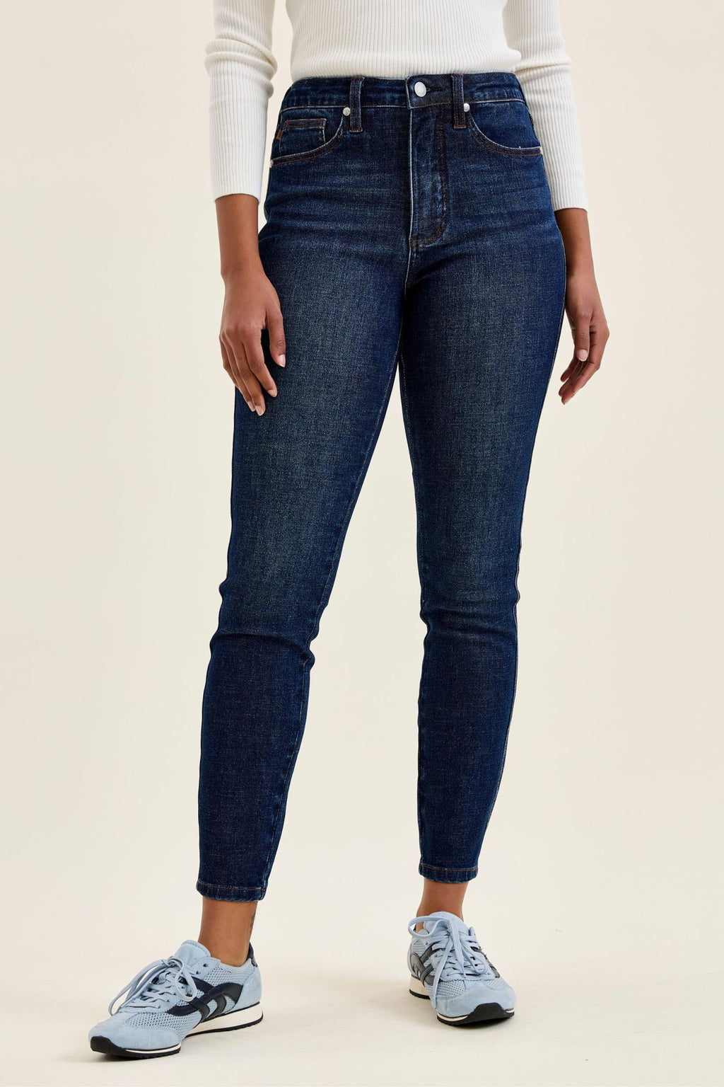 Judy Blue High Waist Tummy Control Sienna Skinny Jeans with Bandana Loop in Rustic Indigo Wash