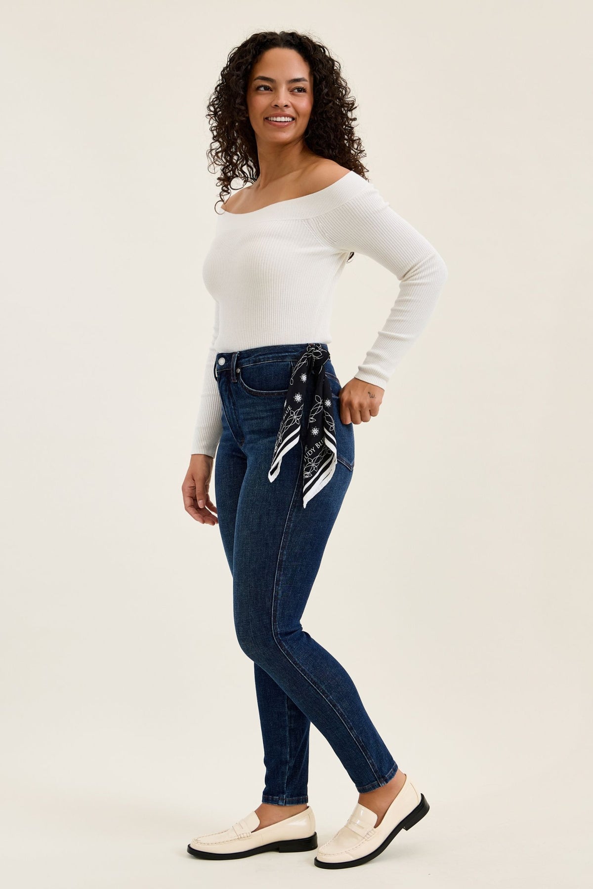 Judy Blue High Waist Tummy Control Sienna Skinny Jeans with Bandana Loop in Rustic Indigo Wash