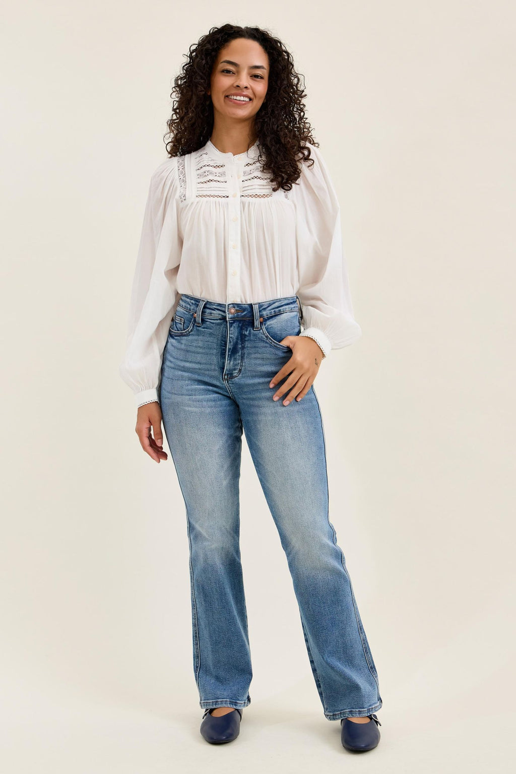 Judy Blue High Waist Tummy Control Daisy Bootcut Classic Indigo Wash - SHORT & REG INSEAM
