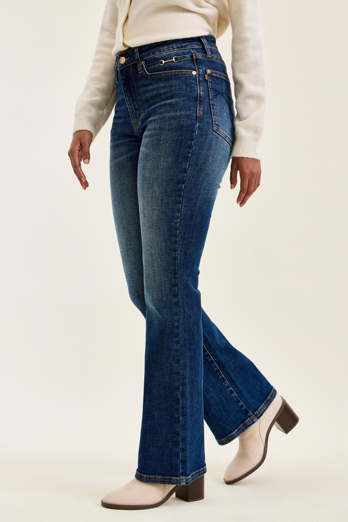 Judy Blue Mid Rise Daisy Bootcut with Brass Harness Trim - Inseam 32"