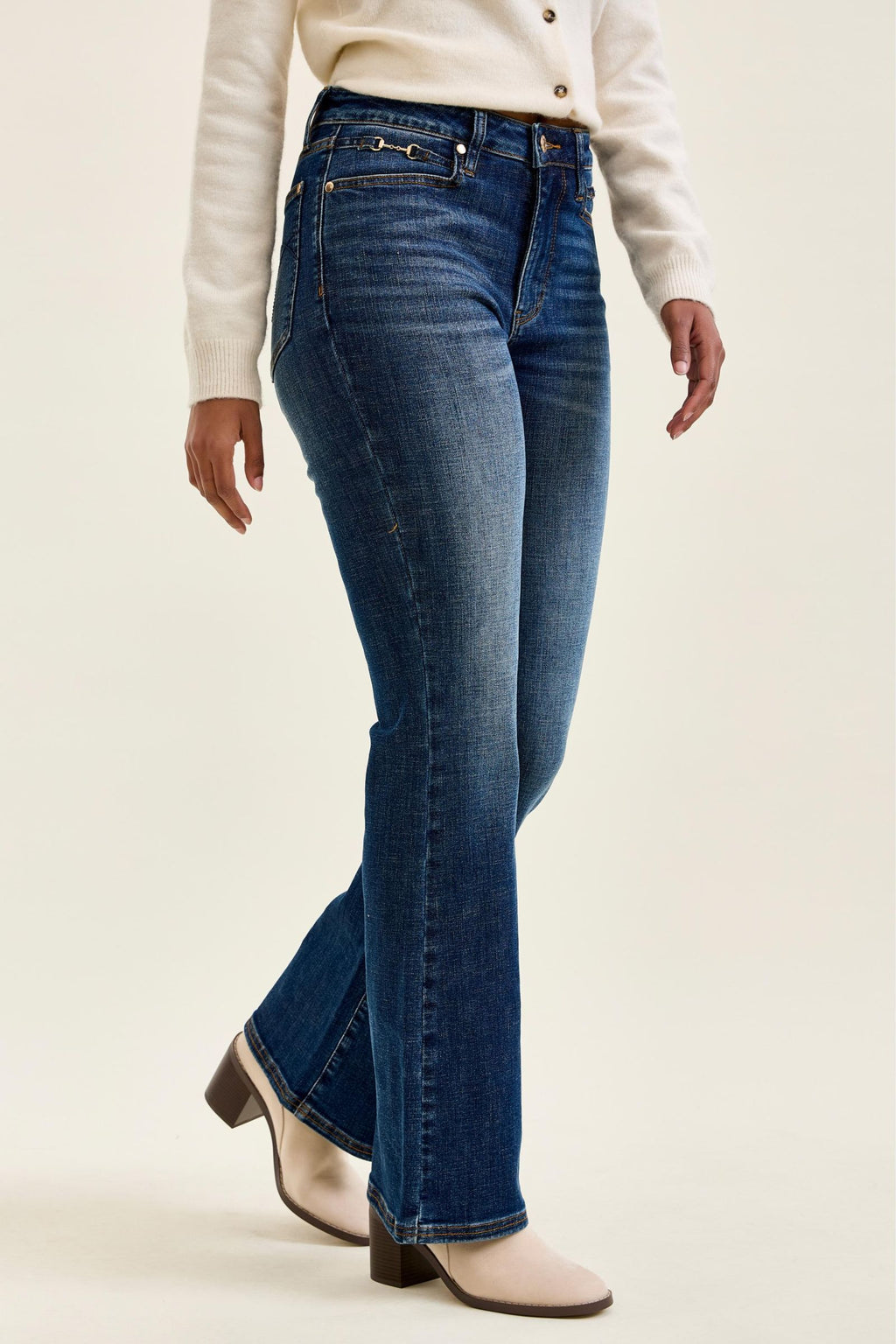 Judy Blue Mid Rise Daisy Bootcut with Brass Harness Trim - Inseam 32"