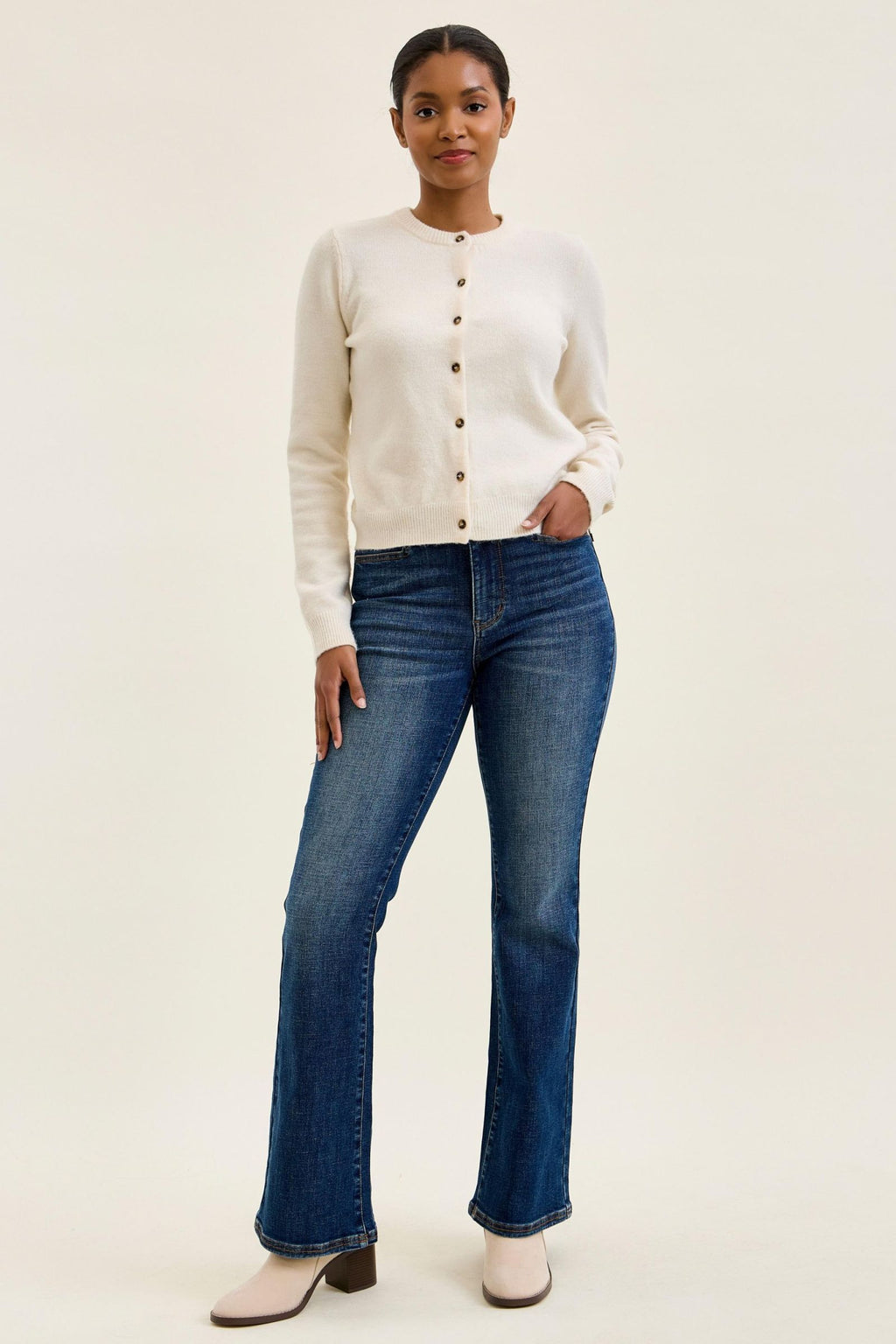 Judy Blue Mid Rise Daisy Bootcut with Brass Harness Trim - Inseam 32"