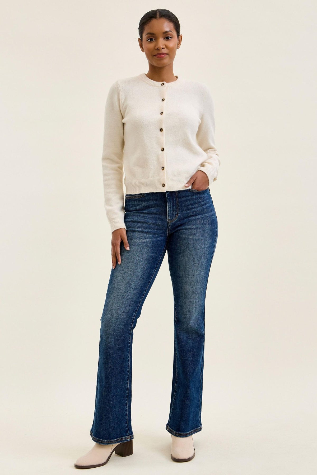 Judy Blue Mid Rise Daisy Bootcut with Brass Harness Trim - Inseam 32"