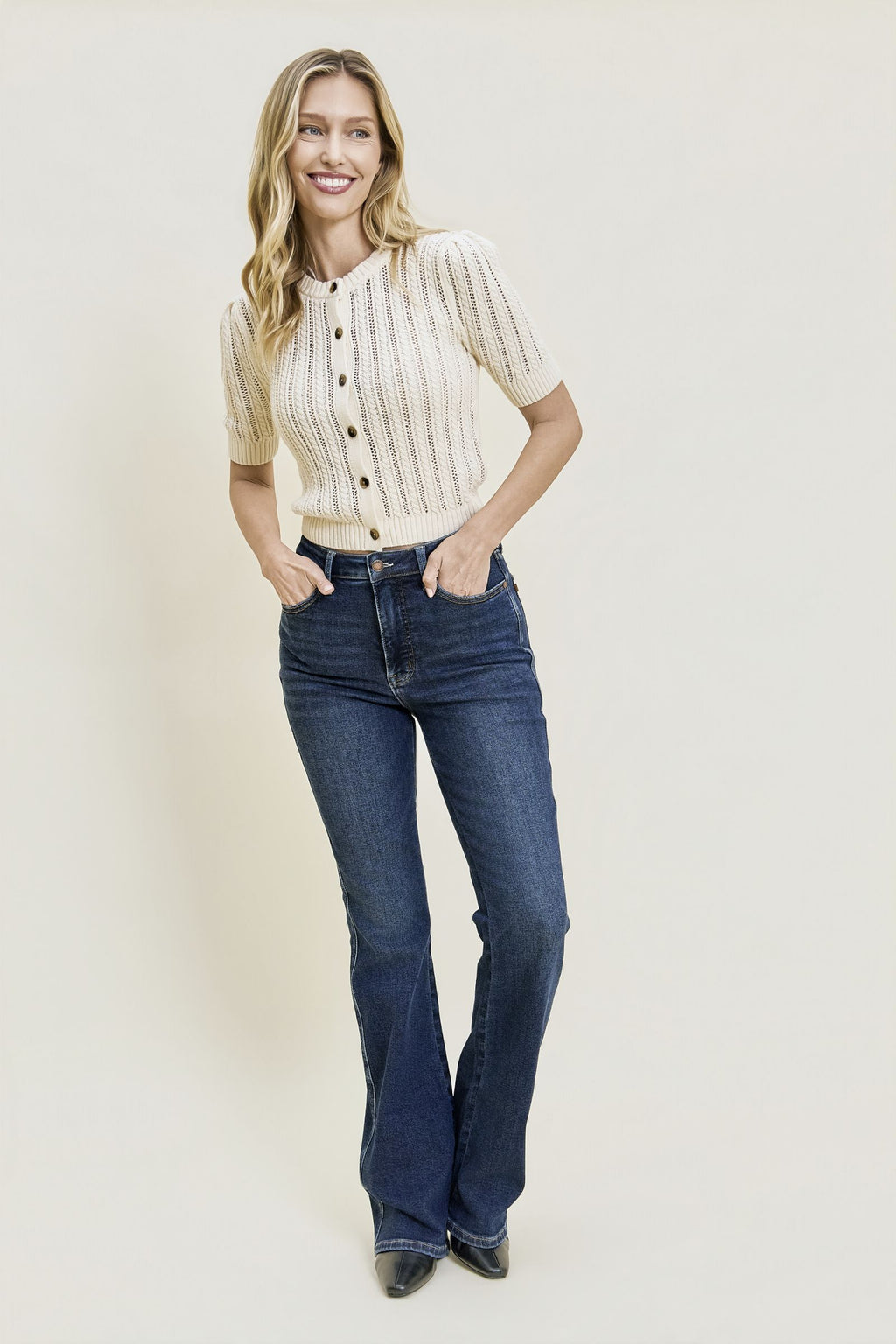 Judy Blue High Waist Tummy Control Daisy Bootcut Jeans – Cosmic Indigo, Inseam 32"