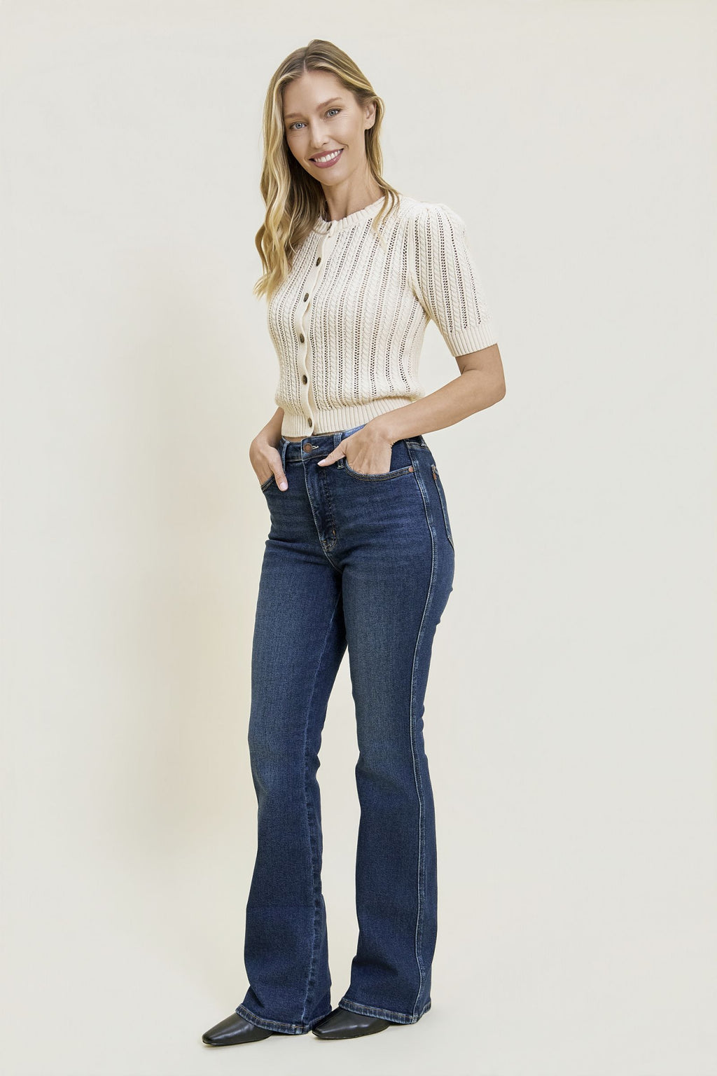Judy Blue High Waist Tummy Control Daisy Bootcut Jeans – Cosmic Indigo, Inseam 32"