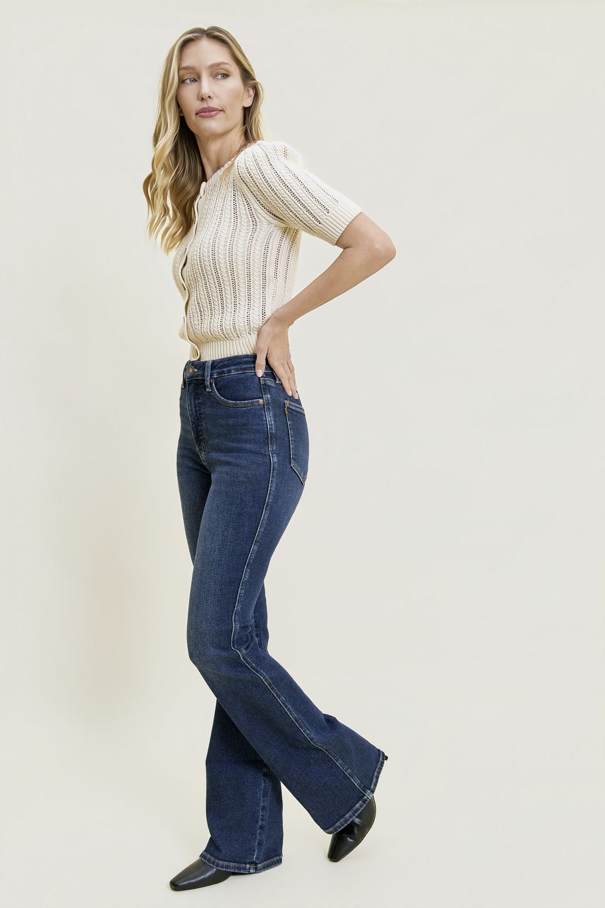 Judy Blue High Waist Tummy Control Daisy Bootcut Jeans – Cosmic Indigo, Inseam 32"