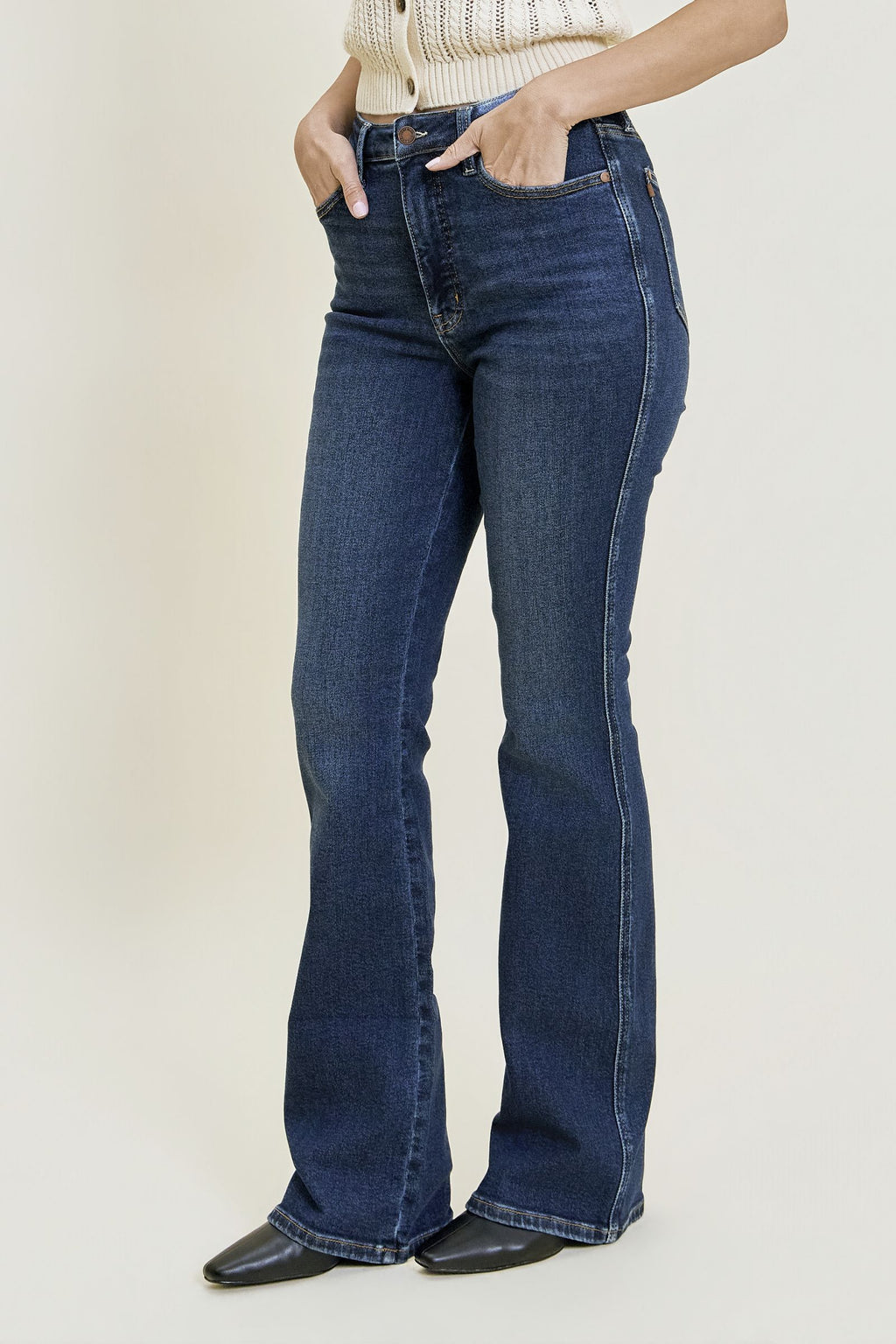 Judy Blue High Waist Tummy Control Daisy Bootcut Jeans – Cosmic Indigo, Inseam 32"