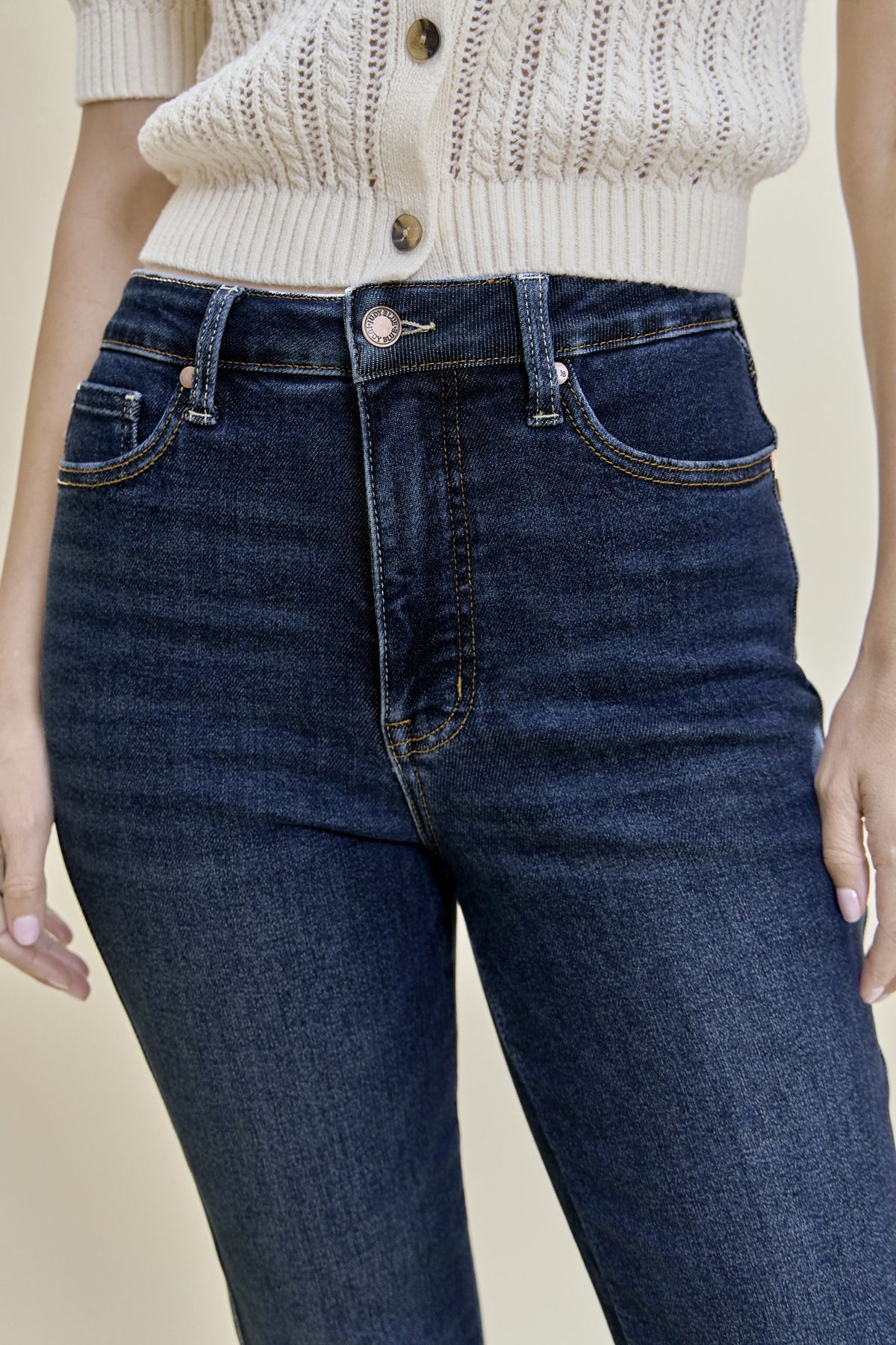 Judy Blue High Waist Tummy Control Daisy Bootcut Jeans – Cosmic Indigo, Inseam 32"