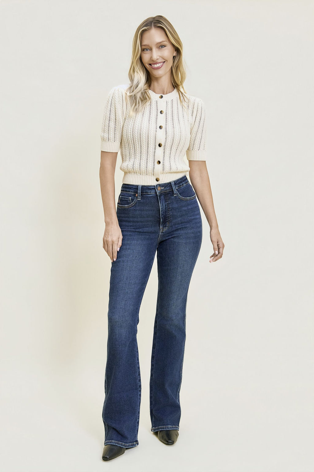 Judy Blue High Waist Tummy Control Daisy Bootcut Jeans – Cosmic Indigo, Inseam 32"