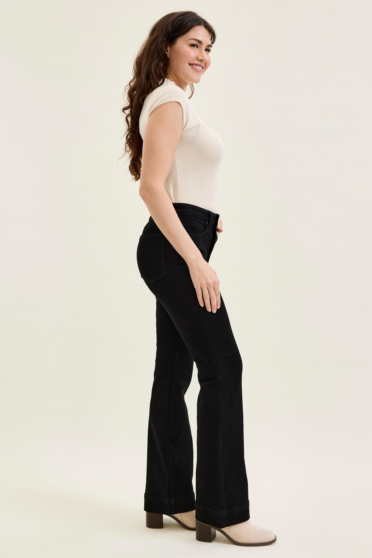 Judy Blue High Waist Tummy Control Daisy BLACK Bootcut Jeans