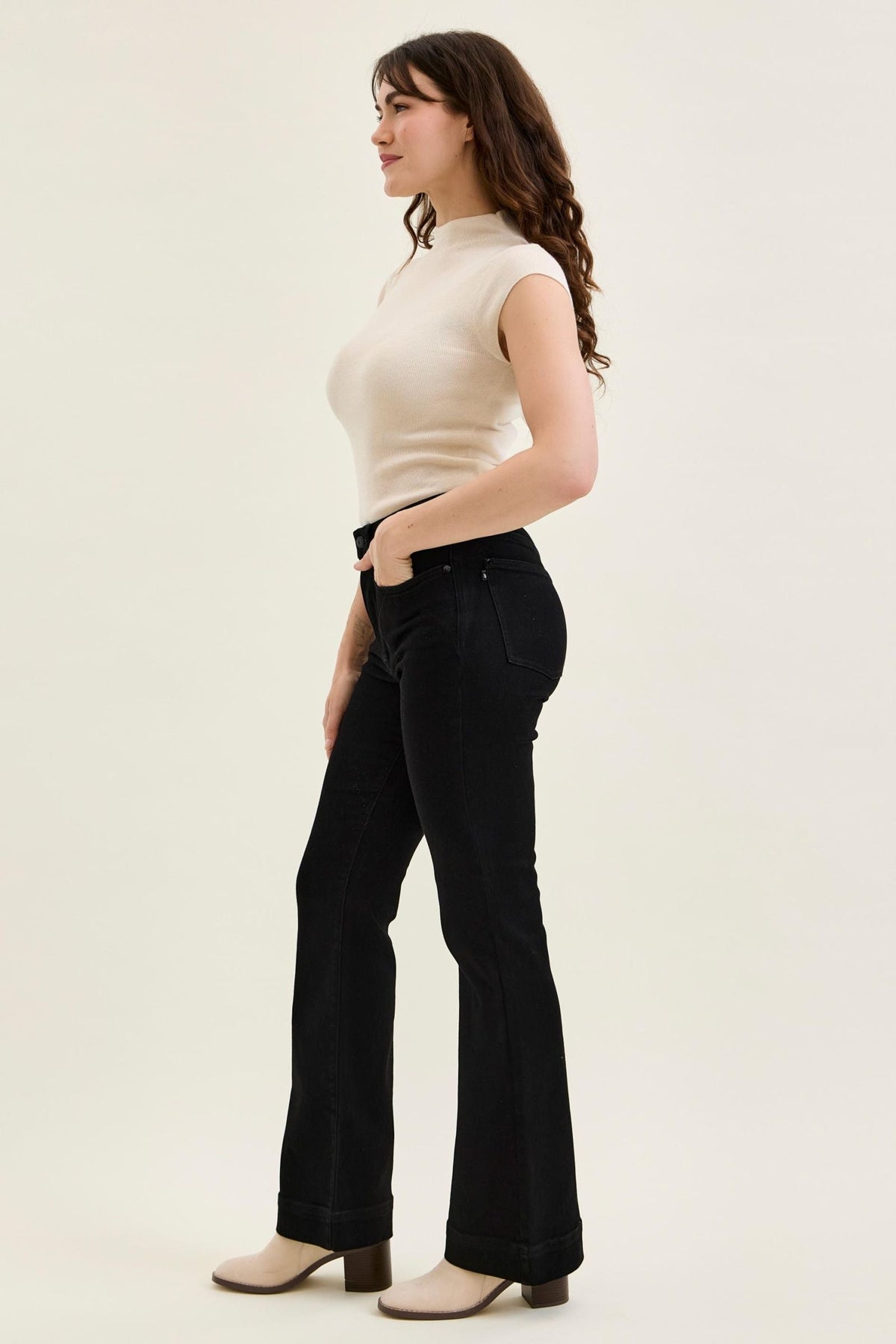 Judy Blue High Waist Tummy Control Daisy BLACK Bootcut Jeans