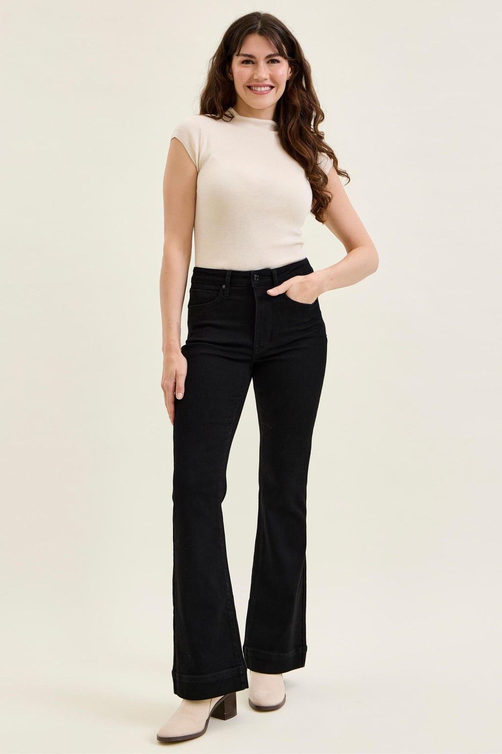 Judy Blue High Waist Tummy Control Daisy BLACK Bootcut Jeans