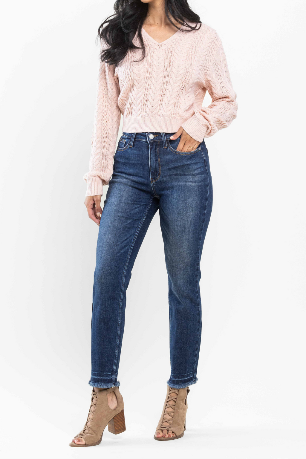 Judy Blue High Waist Release Hem Slim Cut Jeans
