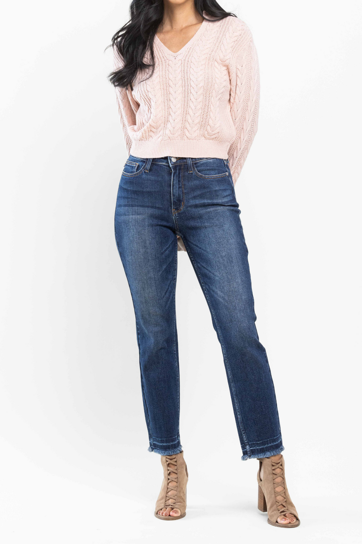 Judy Blue High Waist Release Hem Slim Cut Jeans