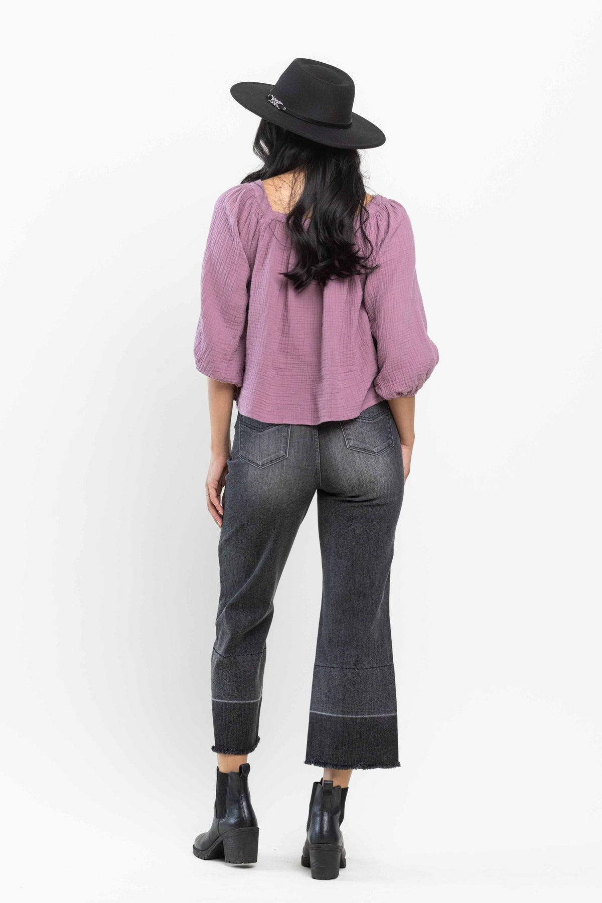 Judy Blue Charcoal Grey High Waist Wide Release Hem Crop Wide