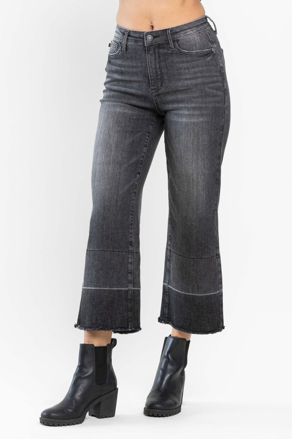 Judy Blue Charcoal Grey High Waist Wide Release Hem Crop Wide