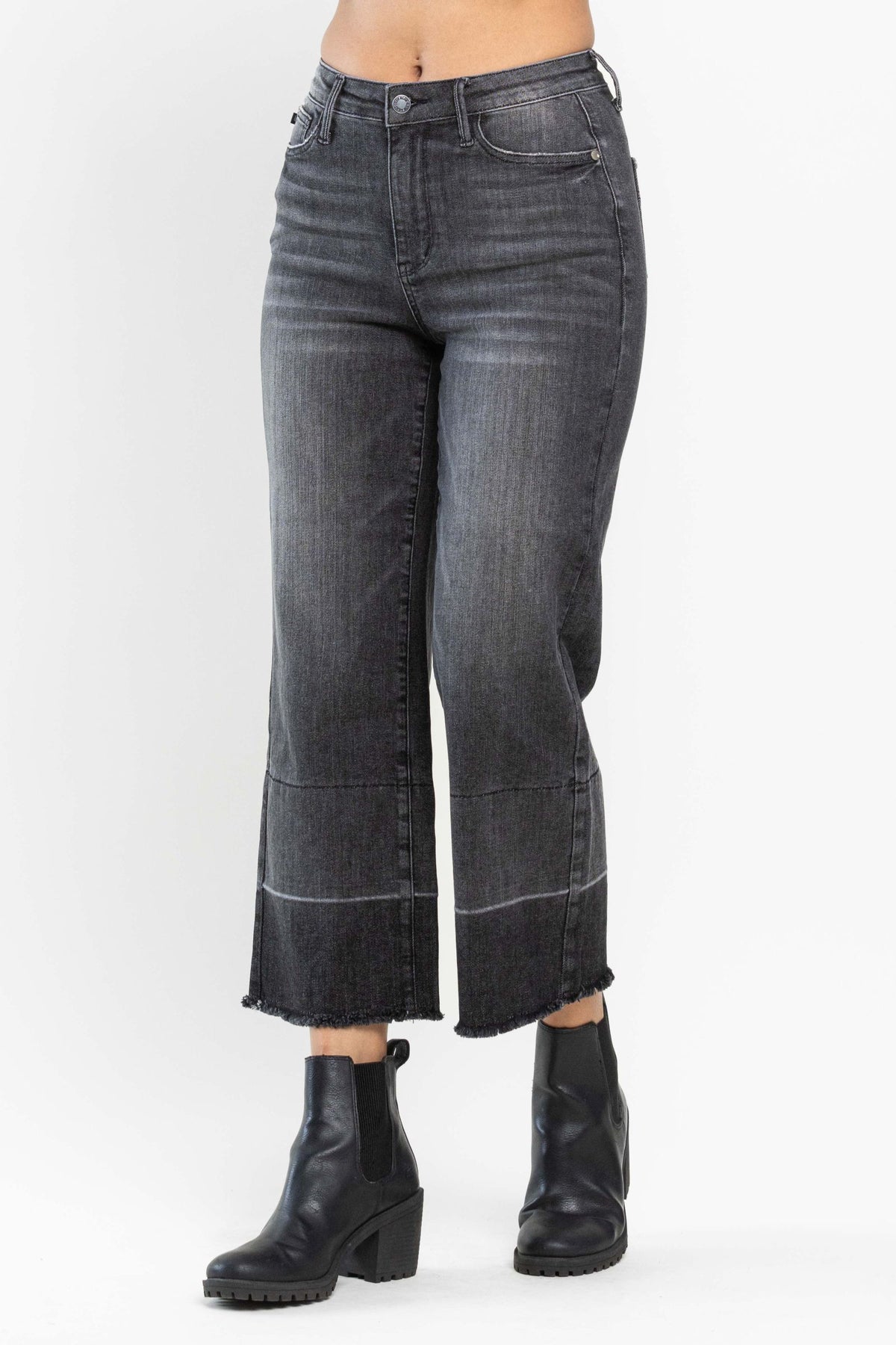 Judy Blue Charcoal Grey High Waist Wide Release Hem Crop Wide